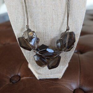 Smoky topaz statement necklace with bronze leather cords $200